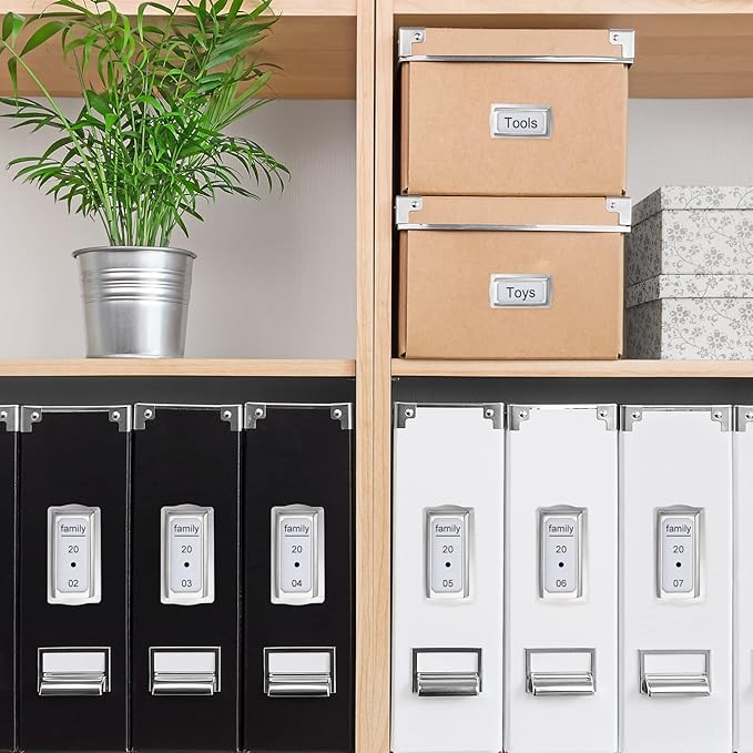 24 Pcs Self Adhesive Metal Bookplates for Books Card Horizontal Clip Label Holders Metal Drawer Tag Silver Label Plate for Office Library Book File Cabinet Drawer Tag Teacher School Classroom