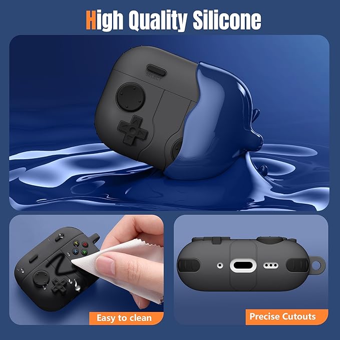 Getino Game Case for AirPods Pro 3 Case 2025, Shockproof Silicone Cover for Apple AirPods Pro 3 – with Cleaner Kit & Keychain, Classic Cool Funny Durable Protective Case for Men Boy–Black