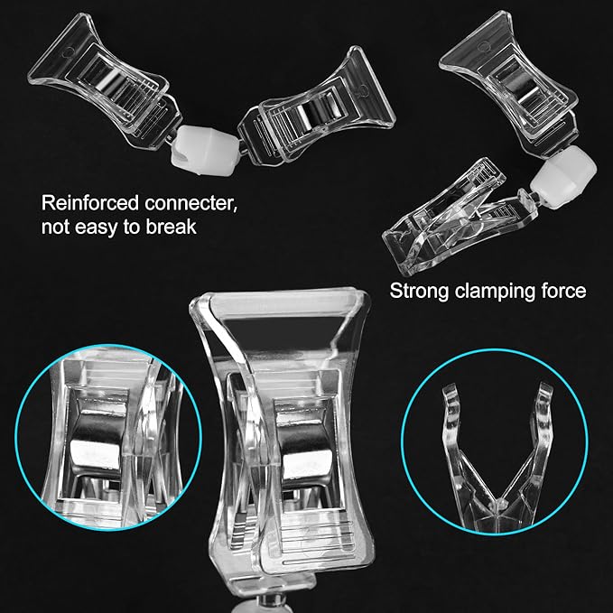Clear Merchandise Display Sign Clips - 30 Pack Plastic Label Pop Holder for Shelf, Double Sided Swivel Price Tag on Clothing Rack, Rotatable Menu Clips for Retail Sale Display