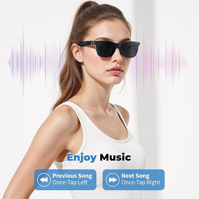 Smart Glasses with Bluetooth, 2-in-1 Magnetic Sunglasses (Blue Light Blocking & UV400), Bluetooth Glasses for Men/Women with Voice Assistant, Smart Sunglasses for Outdoor (With Black Lenses)