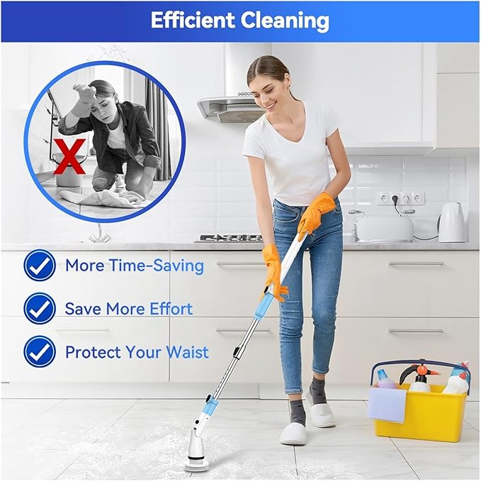 Compatible with TASVAC Electric Spin Scrubber,Cordless Cleaning Brush with 5 Replaceable Heads, Powerful Scrubbing for Bathroom, Tub, Tile, Floor, Kitchen(Blue,US)