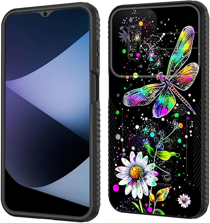 for Galaxy A16 5G Case Built in Slide Camera Lens Cover,Heavy Duty Shockproof Protection Dual Layer Case for Samsung Galaxy A16 5G 6.7" 2024,Dragonfly and Daisy Flower