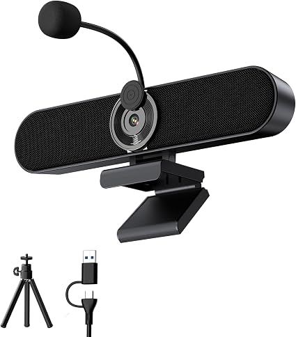 Inwa 2K Webcam Computer Speaker with Microphone, Privacy Shutter, Clip-On
