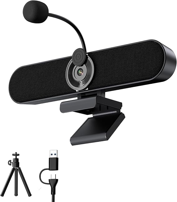 Inwa 2K Webcam Computer Speaker with Microphone, Privacy Shutter, Clip-On