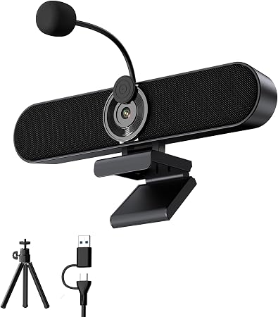 Inwa 2K Webcam Computer Speaker with Microphone, Privacy Shutter, Clip-On