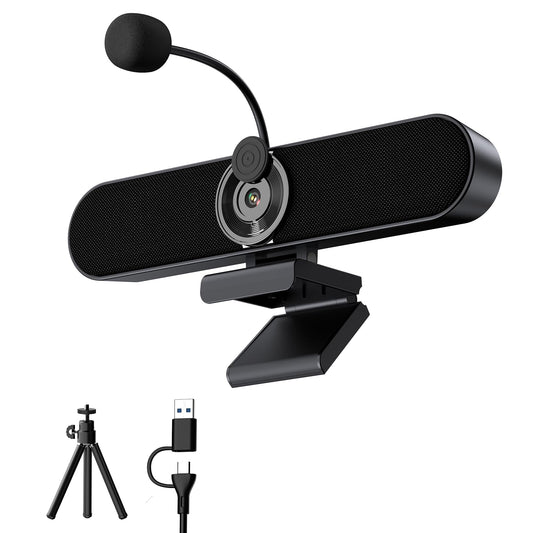 Inwa 2K Webcam Computer Speaker with Microphone, Privacy Shutter, Clip-On