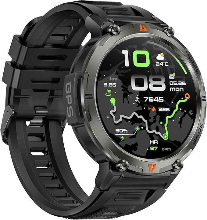 Military Smart Watches for Men Built-in GPS with LED Flashlight Compass, 3ATM Waterproof Rugged Tactical Smartwatch with Text and Call, 1.45" HD Fitness Tracker with HR SPO2 Monitor for iPhone Android
