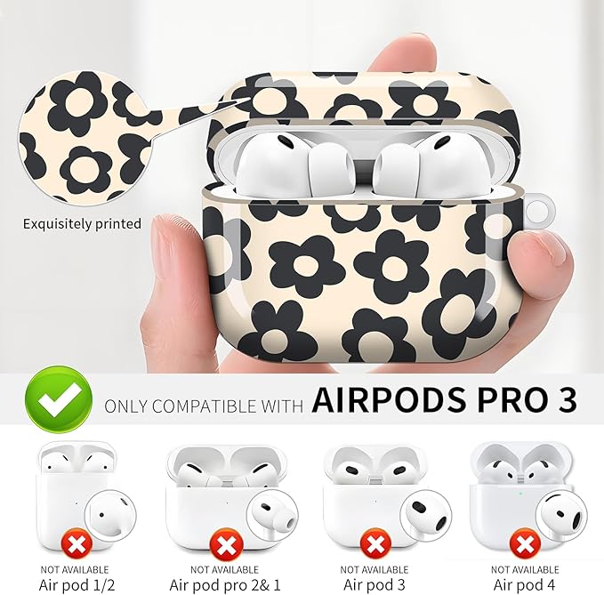 Compatible with AirPod Pro 3 (2025),Cute Case Cover for Women & Men, Full Protection Shockproof Hard Case with Keychain, Wireless Charging Case Accessories(Vntage Groovy Flowers)