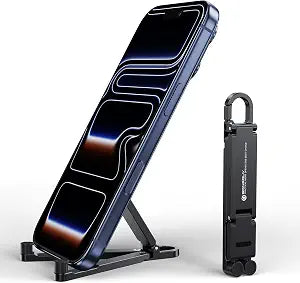 Portable Foldable Pocket Phone Stand with Keychain for Desk Travel(Black) - Image 1