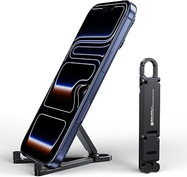 Portable Foldable Pocket Phone Stand with Keychain for Desk Travel(Black) - Image 2