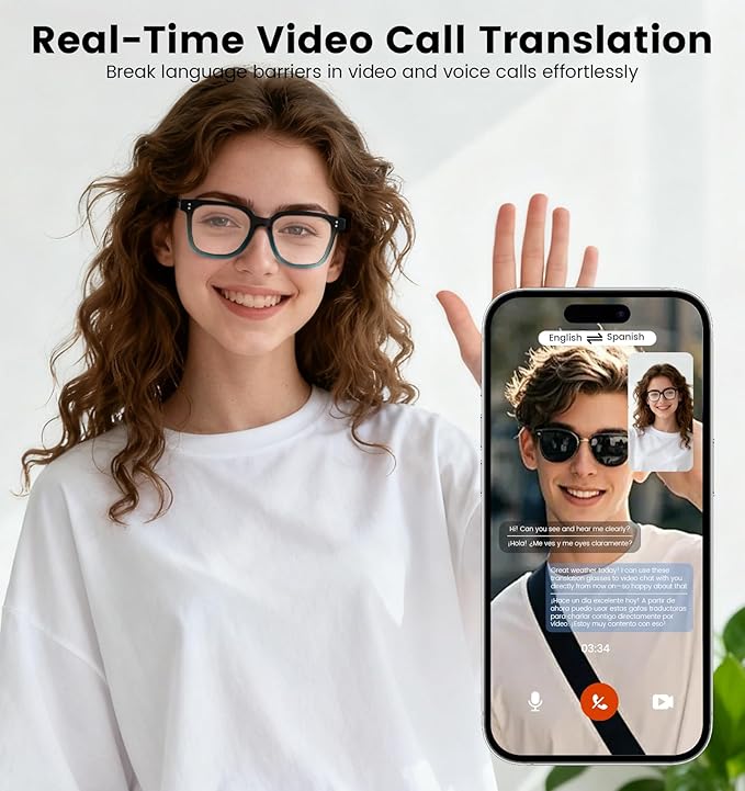 AI Translation Smart Glasses with Chat GPT for Men& Women, Bluetooth 5.4 Sunglasses with Translator 100 Languages,Multifunctional Outdoor UV Protection Glasses for Travel Trade Business-Gray2