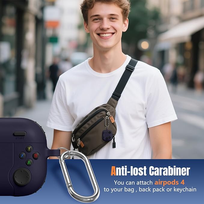 Getino Game Case for AirPods 4 2024 Cover with Cleaner Kit, Keychain, Compatible with Apple Airpods 4 Case Covers, Cute Funny Shock-Proof Protective Silicone AirPod 4 Cases for Men Boy-Dark Purple