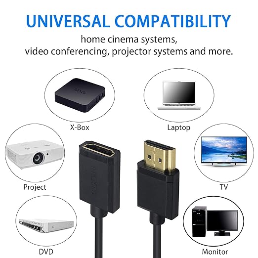 Duttek HDMI Extender Cable, 4K Short HDMI Cable, Extremely Thin HDMI Male to Female Cable Compatible for Nintendo Switch, Xbox One S 360, PS5, PS4, Roku TV Stick, Blu Ray Player, etc 60cm/2 Feet