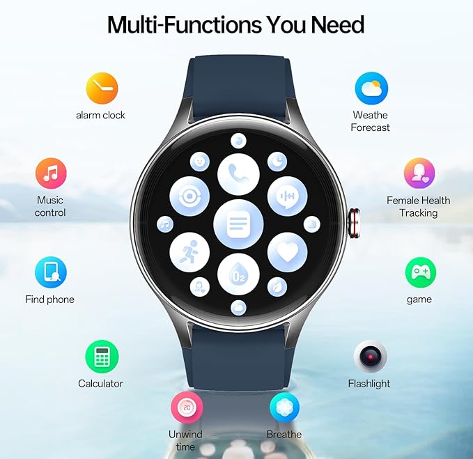 Smart Watch for Men,1.57inch AMOLED Touchscreen Fitness Watch for iPhone & Android,Heart Rate/Sp02/Sleep Monitor,110+ Sport Modes IP68 Waterproof Bluetooth Calls,2 Bands (Blue, 1.57)