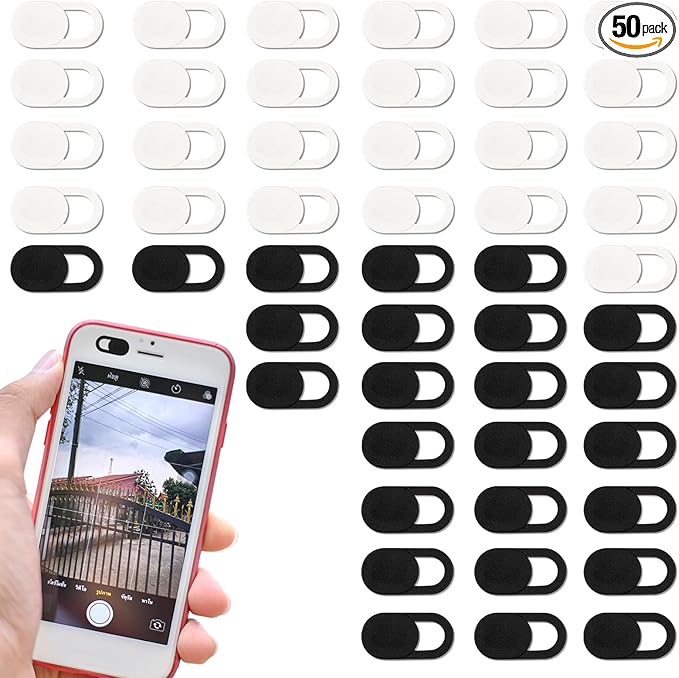 50PCS Webcam Cover Slide, 0.023 Inch Ultra-Thin Universal Web Camera Cover for Laptop, Computer, Phone–Secure Privacy with Smooth-Sliding Camera Cover(Black+White)