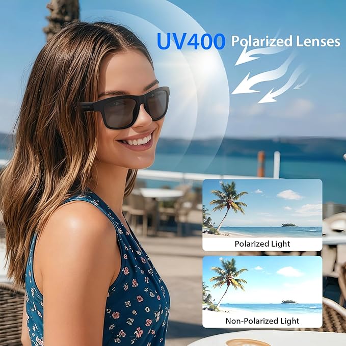 AIRMARS Bluetooth Glasses for Men and Women, Polarized Smart Glasses with Speakers,Smart Wireless Headphone Glasses for Athletic/Outdoor UV Protection/Voice Assistant