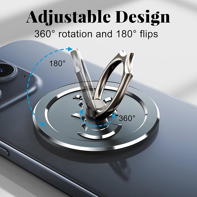 Bat Cell Phone Ring Holder Stand, OATSBASF Magnetic Phone Ring Kickstand, 360 Degree Rotation Metal Grip Holder Compatible with iPhone 15/14/13/12 Pro Max and Other Smartphones - Grey
