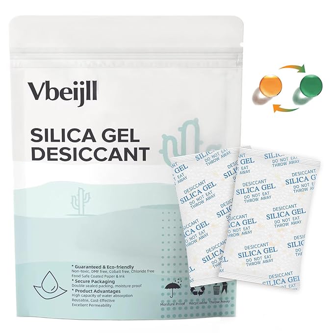 100 Gram (5 Pack) Color-Indicating Silica Gel Packets, Premium Food Grade Desiccant - Rechargeable Moisture Absorbers for Food Storage, Electronics, 3D Filament & Safes