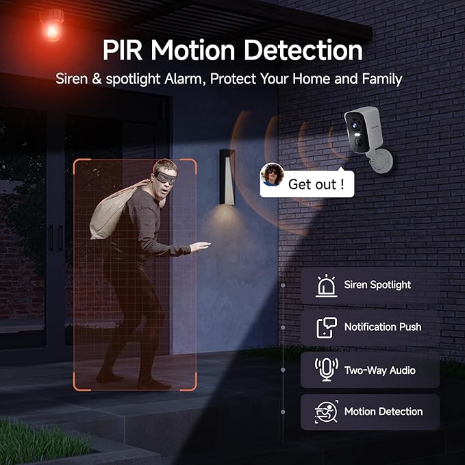 fanxiang 2K Wireless Security Camera Outdoor Rechargeable Battery Camera WiFi, 300° Pan Rotating, AI Motion Detection, PIR, Color Night Vision, Spotlight, Siren, Two-Way Talk, IP65, SD/Cloud Storage