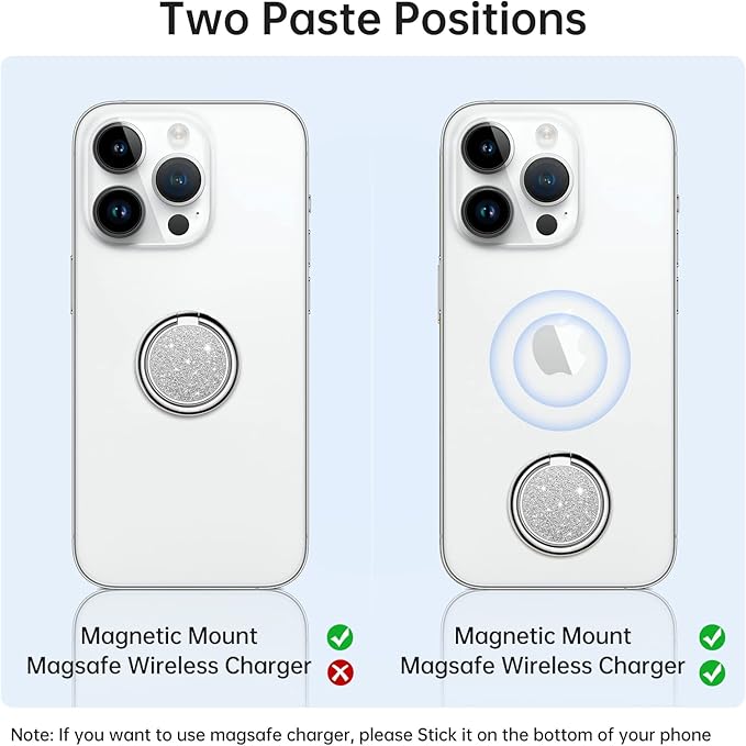 Syncwire Cell Phone Ring Holder Stand, Bling Bling Finger Ring Kickstand 360° Rotation Sparkle Phone Grip for Magnetic Car Mount Compatible with iPhone,Samsung,Pixel, All Smartphones - Glitter Silver
