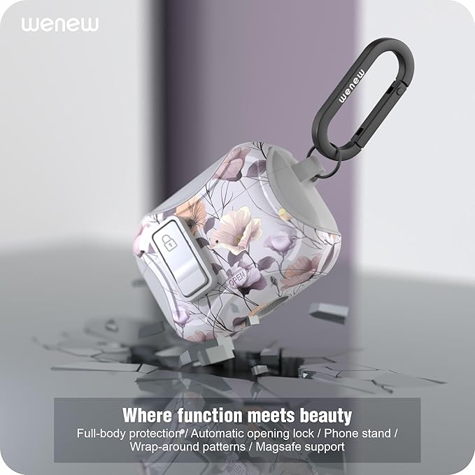 wenew Compatible with AirPods Pro 2nd/1st Generation Case Cover with Phone Stand, Cleaner, Clip, Compatible with Magsafe, One-Click Pop Open Lock iPod Pro Charging Case (Gray, AirPods Pro & Pro 2)