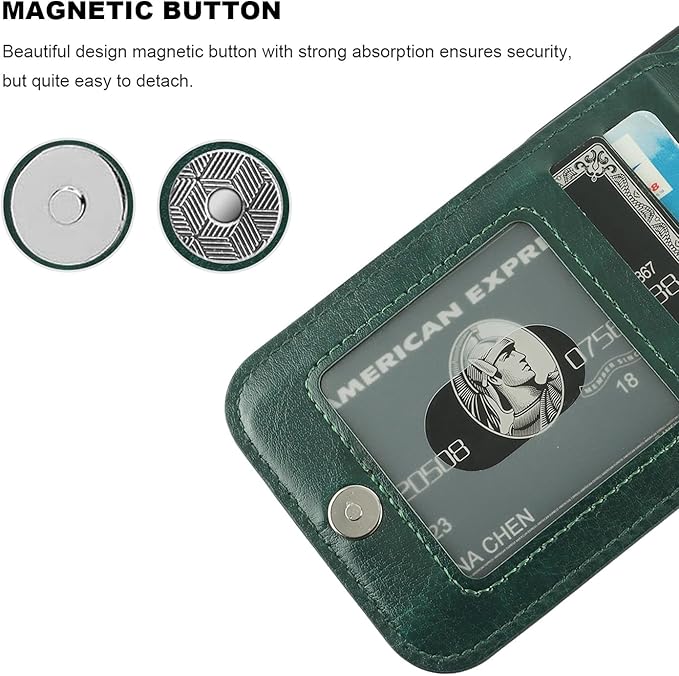KIHUWEY Compatible with iPhone 15 Case Wallet with Credit Card Holder, Flip Premium Leather Magnetic Clasp Kickstand Heavy Duty Protective Cover for iPhone 15 6.1 Inch (Dark Green)
