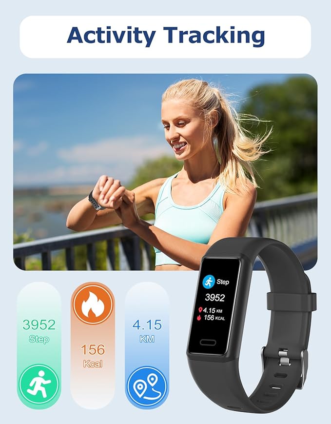 Fitness Tracker, Fitness Watches for Men Women with 24/7 Heart Rate Monitor Sleep Tracker Step/Calorie Counter Stopwatch Pedometer IP68 Waterproof (Black)
