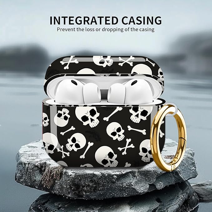 Compatible with AirPod Pro 3 (2025),Cute Case Cover for Women & Men, Full Protection Shockproof Hard Case with Keychain, Wireless Charging Case Accessories(Skulls and Crossbones)
