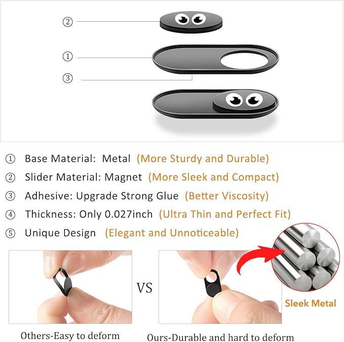 Eye Metal Webcam Cover Slider Ultra Thin - Web Camera Cover Fits for Laptop, Desktop, Pc, Macboook Pro, iMac, Mac Mini, Computer, Smartphone, Protect Your Privacy Security (3Pack Metal)…