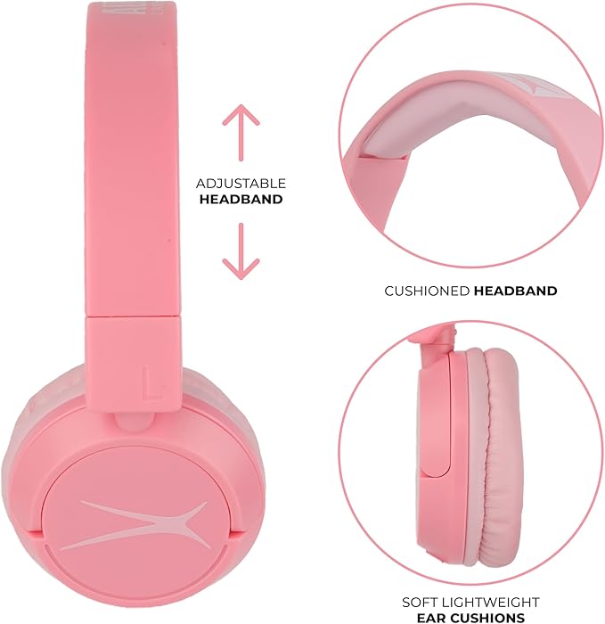 Altec Lansing - Kid Safe 2-in-1 Bluetooth Headphones, Safe Volume Limiting, Foldable Design, Enjoy Audio and Protect Your Child's Hearing (Pink)