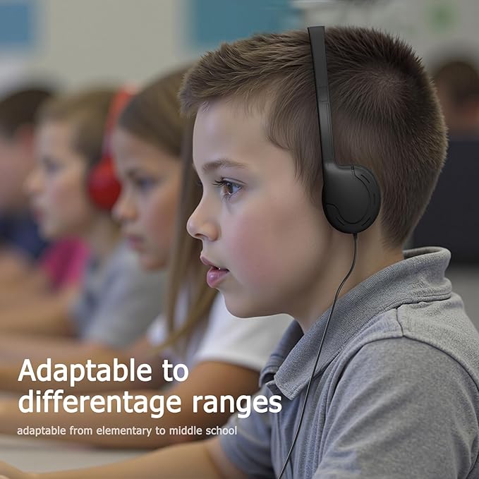 3-Pack Classroom Headphones Individually Wired - School Headphones with 3.5mm Jack, Bulk Kids Headsets for School/Library/Testing Room, Each in Protective PP Bags （No Mic