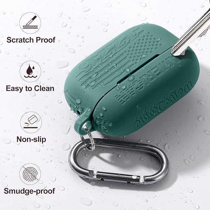USA Flag Engraved for Airpods Pro 2nd Generation Case,Engraved Soft Silicone Skin Cover Full Protective/Compatible with Apple AirPods Pro Case 2nd,Front LED Visible