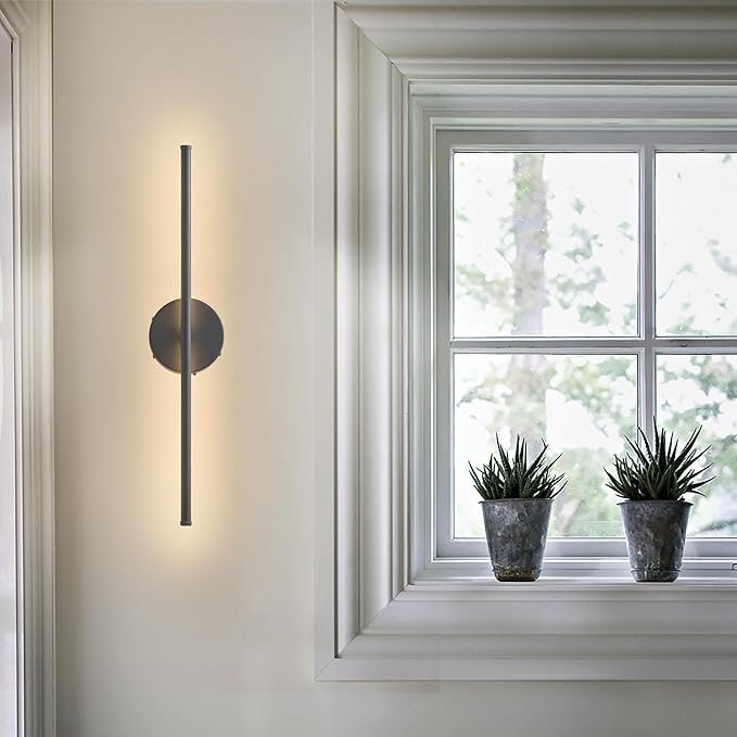 Battery Operated Wall Sconces, Dimmable Wall Sconces Set of Two, 350°Rotate, 3000K LED Black Wireless Wall Light for Living Room, Bedroom,Hallway, 20.4 Inch (2 Pack)