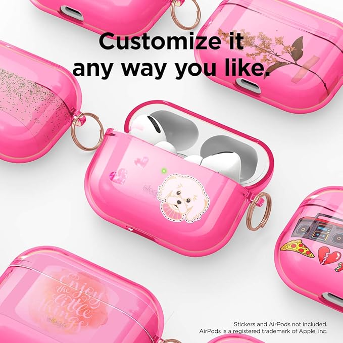 elago Compatible with AirPods Pro Case Clear - High Rating, TPU Transparent Shockproof, Protective Case Cover with Keychain, Gel Tape Included, Wireless Charging [Neon Hot Pink]