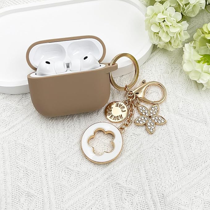 Compatible with AirPods Pro 3 Case Cover 2025 with Bling Keychain Cleaner Kit Silicone Case for AirPods Pro 3rd Generation Wireless Earbuds (Milk Tea)
