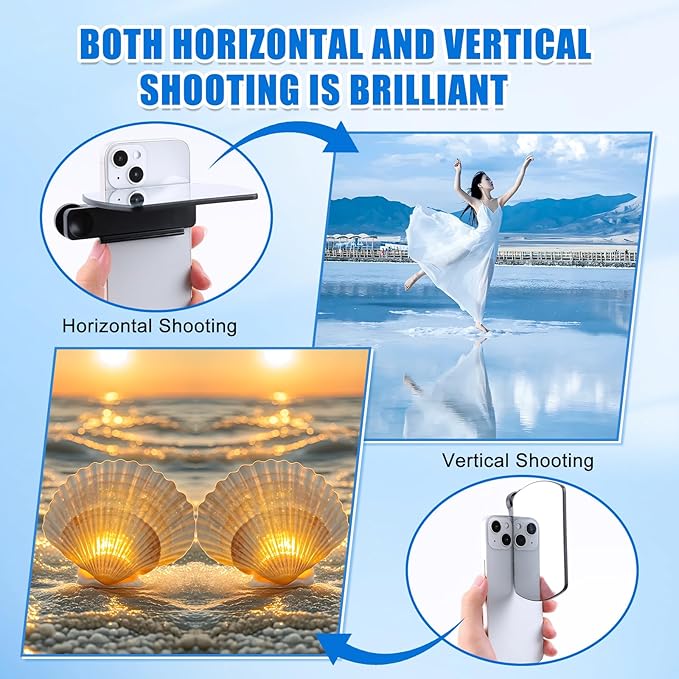 Mirror Reflection Clip, Smartphone Camera Mirror Reflection Clip Kit, Smartphone Selfie Reflector - Adjustable HD Glass Reflection Mirror, Travel Size for Creative Photography (White)