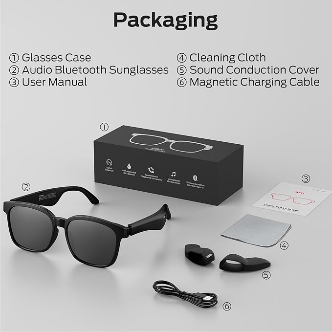 Oraolo Smart Glasses, Polarized Sunglasses with Bluetooth Speaker, Wireless Music & Calls, Athletic/Outdoor UV Protection and Voice Control, Unisex(Black)
