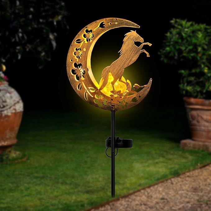 JOBOSI Solar Moon Horse Decorative Light Gift, Portable Decorative Ground Stake Light, Mother's Day Gift, Gifts for Women Grandmothers, Garden Lawn Decor Christmas & New Year Gift