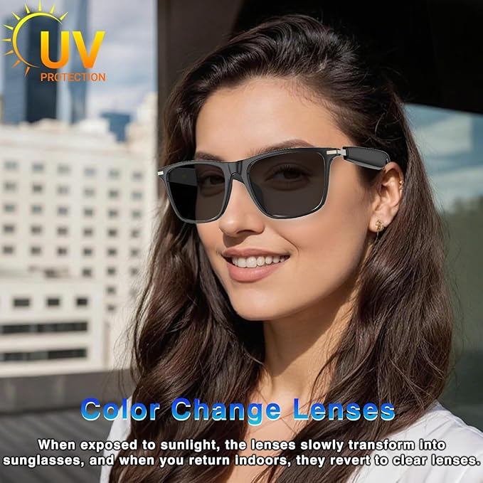 Ai Translation Smart Glasses with ChatGPT,Bluetooth Glasses with 164+ Language Translation,Translator Glasses Physical Color-Change Lenses,Multifunctional Audio Eyewear for Women Men (M01)