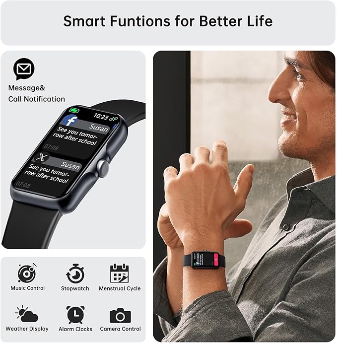 Health Fitness Tracker, Smart Watch with 24/7 Heart Rate and Blood Oxy-gen Monitor, Sleep Tracker with IP68 Waterproof, Activity Tracker Pedometer Step Counter for Women Men (Black)