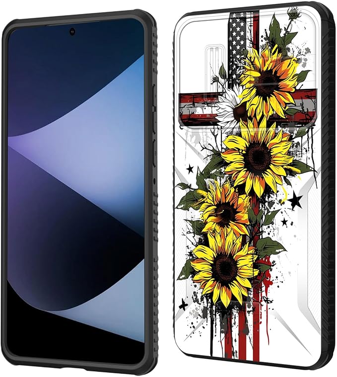 for Galaxy A36 5G/A56 5G Case Built in Slide Camera Lens Cover,Heavy Duty Shockproof Protection Dual Layer Case for Samsung Galaxy A36 5G/A56 5G 6.7" 2025,Cross American Flag Sunflower