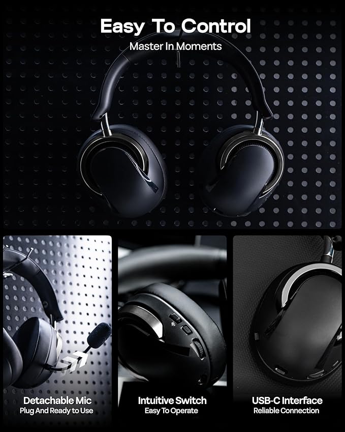 MechLands AULA A700 Wireless Gaming Headset with 7.1 Surround Sound, 50mm Driver, 2.4GHz/BT/Wired, Gaming Headphone with Noise Canceling Mic, RGB Light, 40H Battery, for PS4/PS5/PC/Switch (Black Grey)