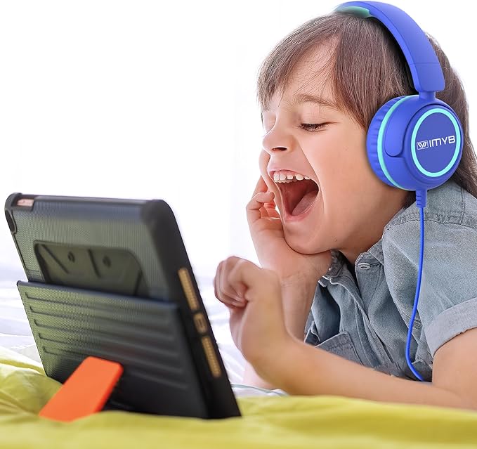 Kids Headphones, V1 Wired Stereo Foldable Tangle-Free 3.5mm Adjustable On-Ear Headphones for Kids for School/Toddlers/Childrens/Teens/Boys/Girls/Ipad/Tablet/Kindle/Phones/Travel/Plane (Blue)