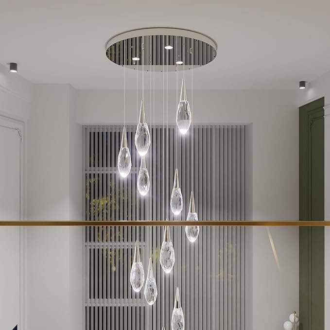 Modern Crystal Chandelier 16-Light Large Chandeliers for High Ceilings Silver Raindrop Chandeliers Crystal Chandelier for Staircase Villa Living Room Entryway
