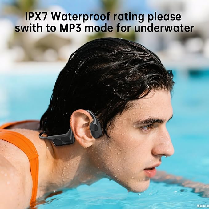 Bone Conduction Headphone, Open Ear Headphone Wireless Headphone Built-in 64GB MP3 IPX7 Waterproof Swimming with Mic Bluetooth 5.3 Sports Earphone Black