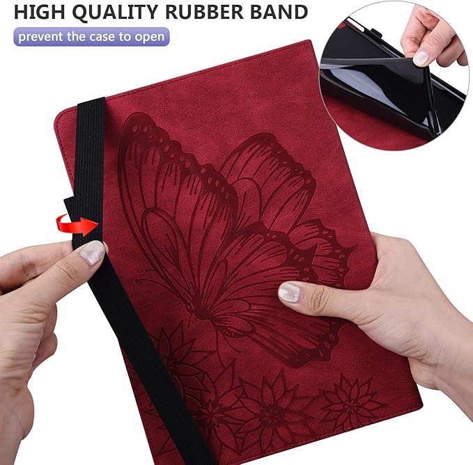Dteck for Fire Max 11 (13th Generation) Tablet Case 11" 2023, PU Leather Protective Fold Stand Case with Adjustable Viewing Angles, 4 Card Slots, Cute Butterfly Lightweight Slim Thin Folio Case, Red