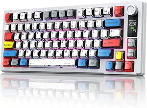 MOKURU Wireless Mechanical Keyboard, Three Mode BT/2.4G/USB-C, RGB Switching, 75% Key Layout, Volume Adjustment knob, Hot Swappable Shaft Seat, Compatible with Windows, Mac (Comic PBT)
