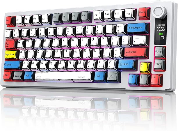 MOKURU Wireless Mechanical Keyboard, Three Mode BT/2.4G/USB-C, RGB Switching, 75% Key Layout, Volume Adjustment knob, Hot Swappable Shaft Seat, Compatible with Windows, Mac (Comic PBT)