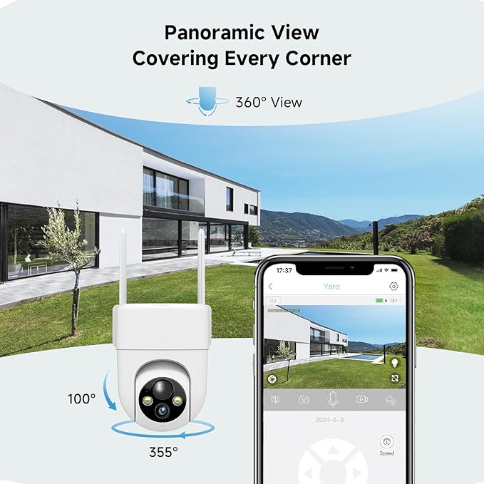2K Solar Security Cameras Wireless Outdoor, 4PCS Outdoor Camera Wireless with 360° View, Cameras for Home Security with Color Night Vision, Only Support 2.4GHz Wi-Fi, 4 Pack, White
