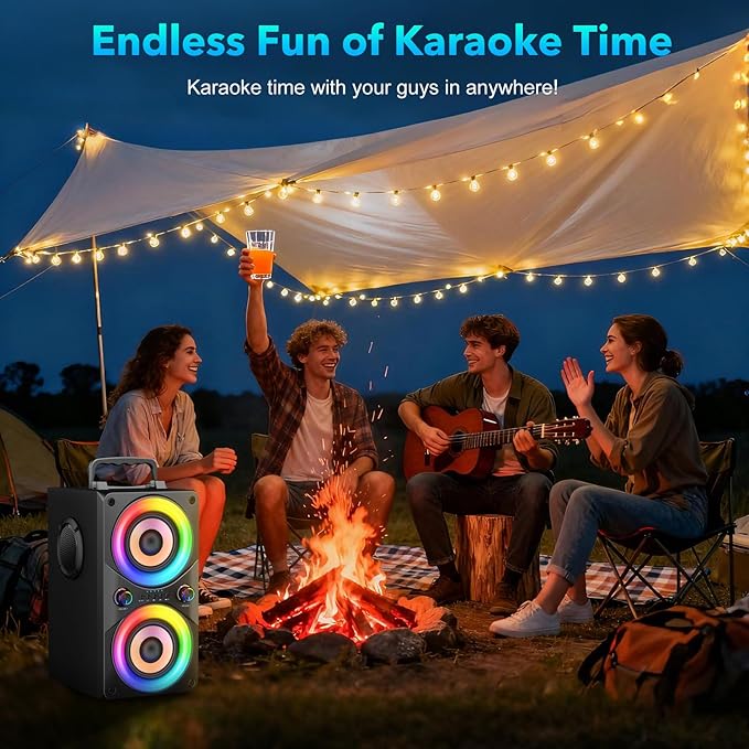 Bluetooth Speaker 100W Portable Big Powerful Deep Bass Loud Sound Wireless Boombox with Subwoofer TWS LED Lights DSP Large Wooden Speakers for Outdoor Home Party